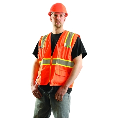 OccuNomix Class 2 Surveyor Style Solid Vests with 2-Tone Striping